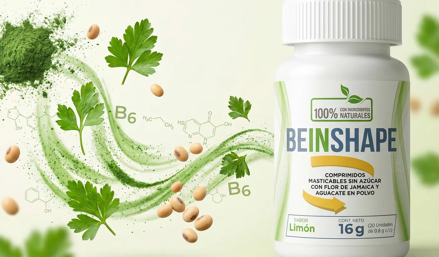 Frasco de BeInShape con ingredientes naturales