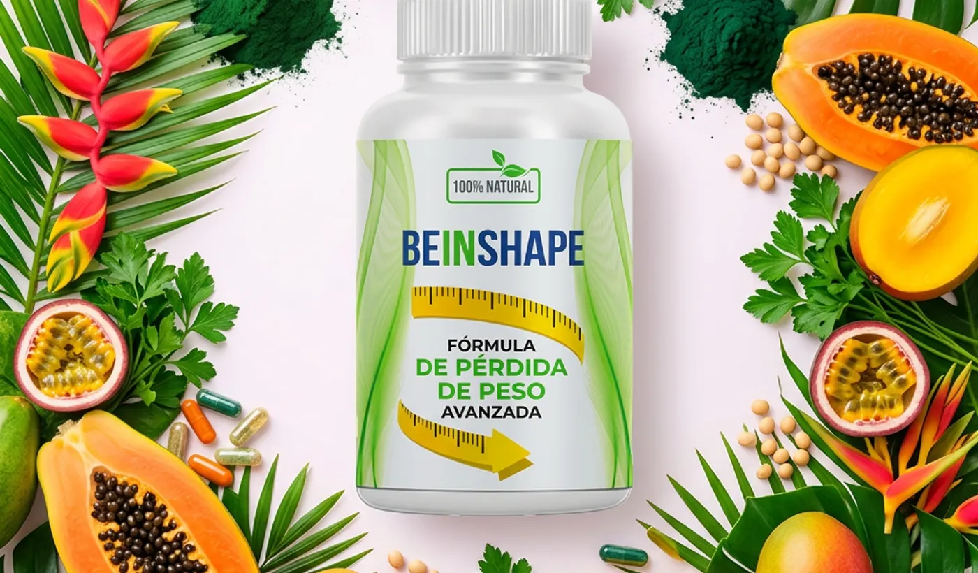 Composición natural de BeInShape con frutas y plantas